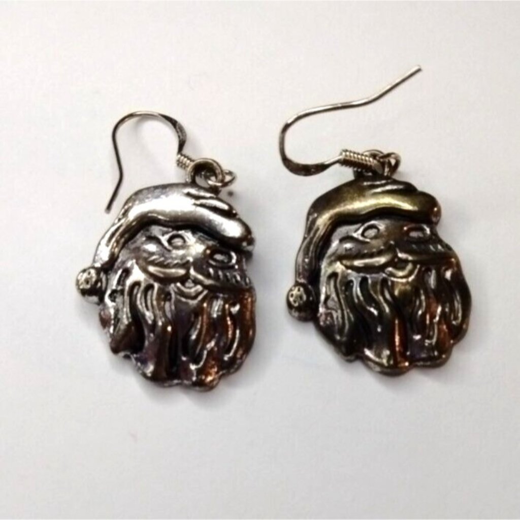 Santa Claus Earrings Dangle Drop Hook Silver St Nick Vintage Hook Drop Dangle